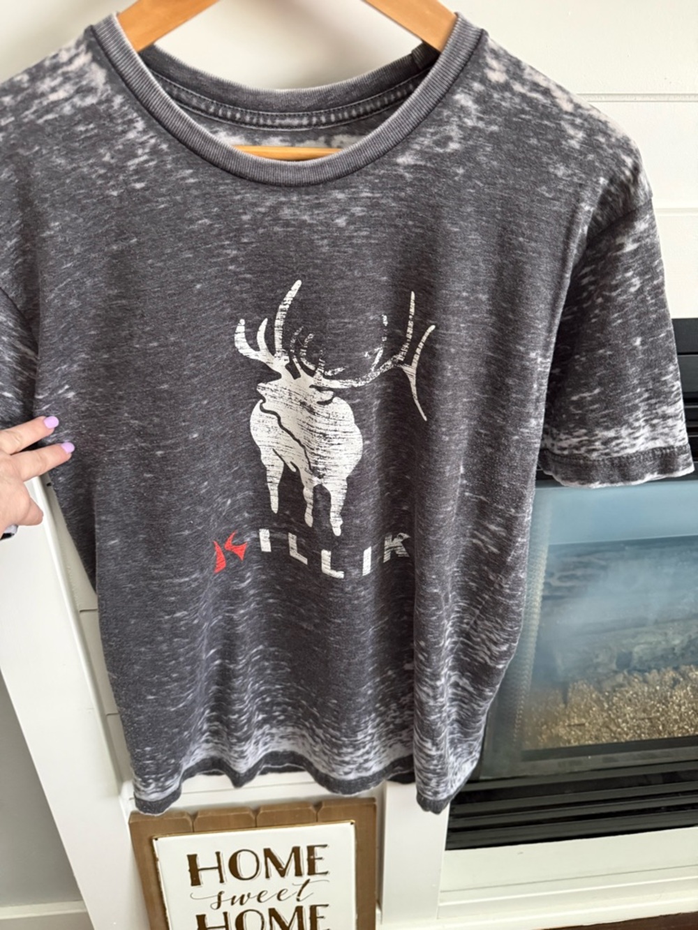 Killix hunting Mens Black Mineral-Wash Graphic Tee with Deer Logo large